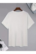 Erkek Kısa Kol Yazlık Tişört Bisiklet Yaka Baskılı Oversize T-Shirt - Beyaz