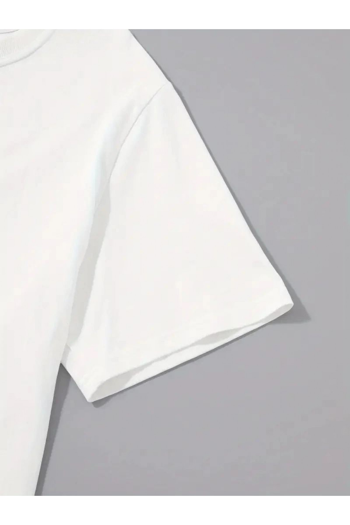 Erkek Kısa Kol Yazlık Tişört Bisiklet Yaka Baskılı Oversize T-Shirt - Beyaz