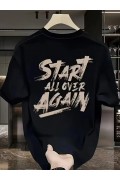 Erkek Kısa Kol Yazlık Tişört Bisiklet Yaka Baskılı Oversize T-Shirt - Siyah