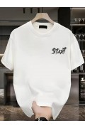 Erkek Kısa Kol Yazlık Tişört Bisiklet Yaka Baskılı Oversize T-Shirt - Beyaz