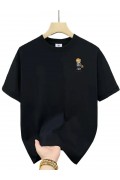 Erkek Tişört Penye Compack Gözlüklü Ayı Bisiklet Yaka Erkek T-shirt - Siyah
