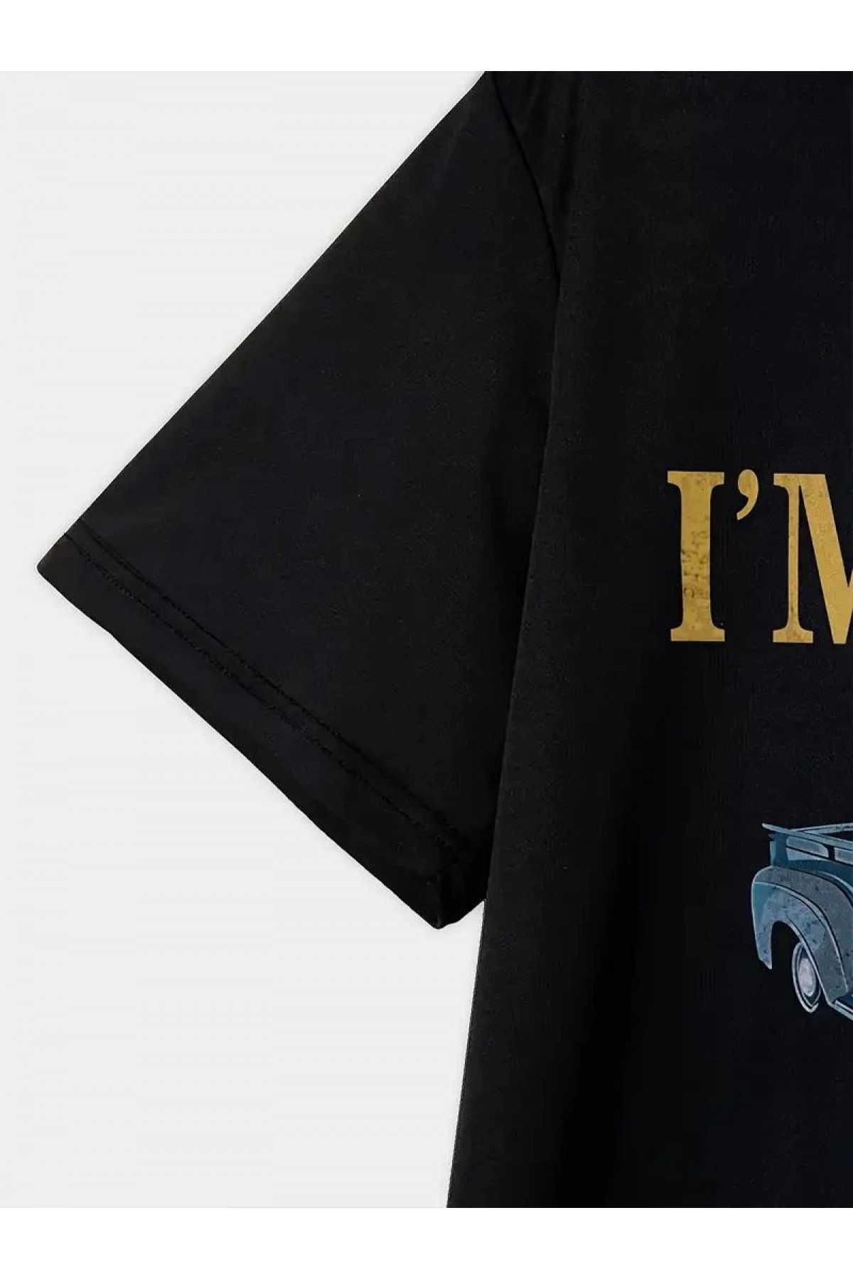 Erkek Tişört Araba Baskılı Kısa kol t-shirt - Siyah