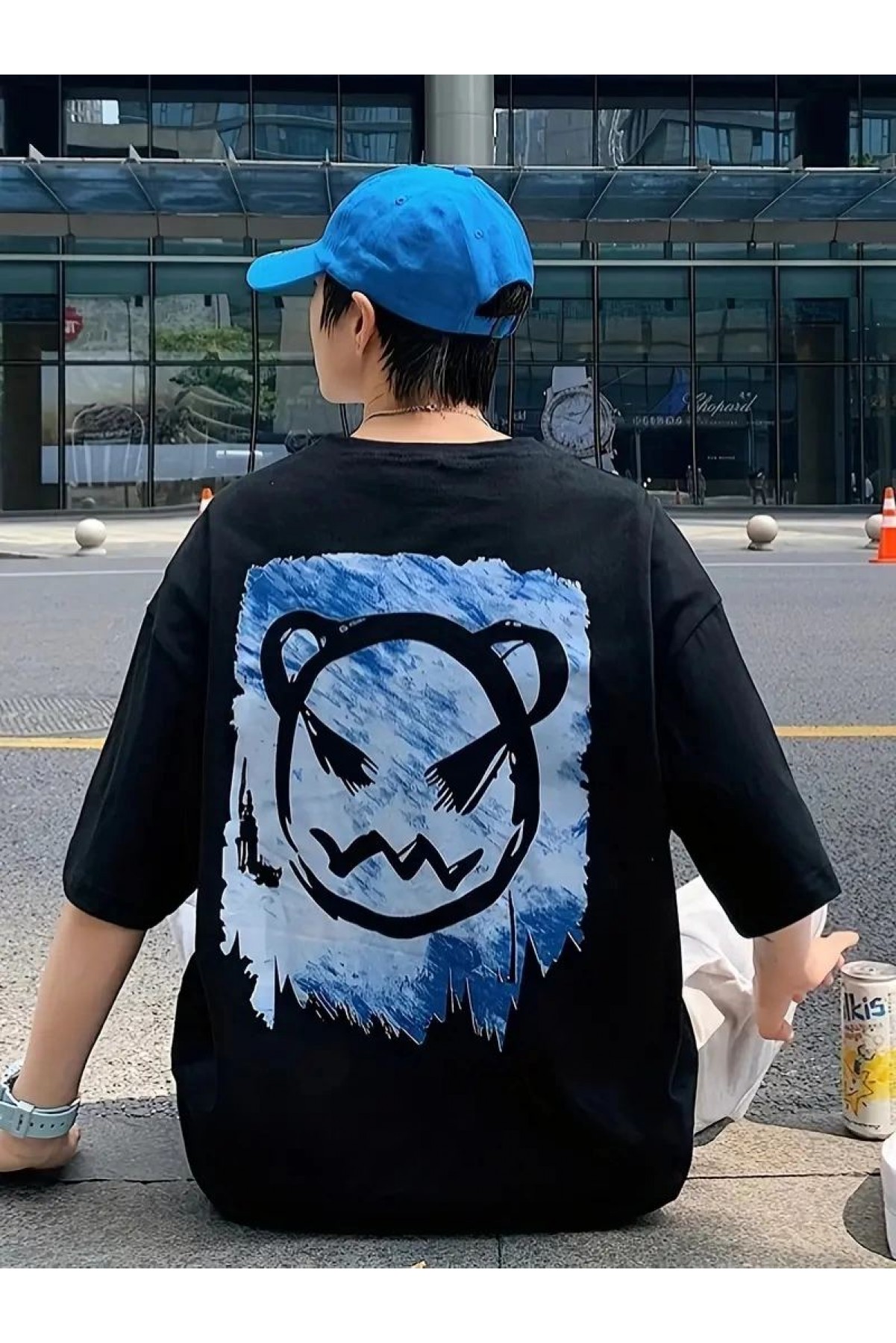 ERKEK  Tişört Bisiklet Yaka Kore tarzı baskı Kısa Kol t-shirt - Siyah