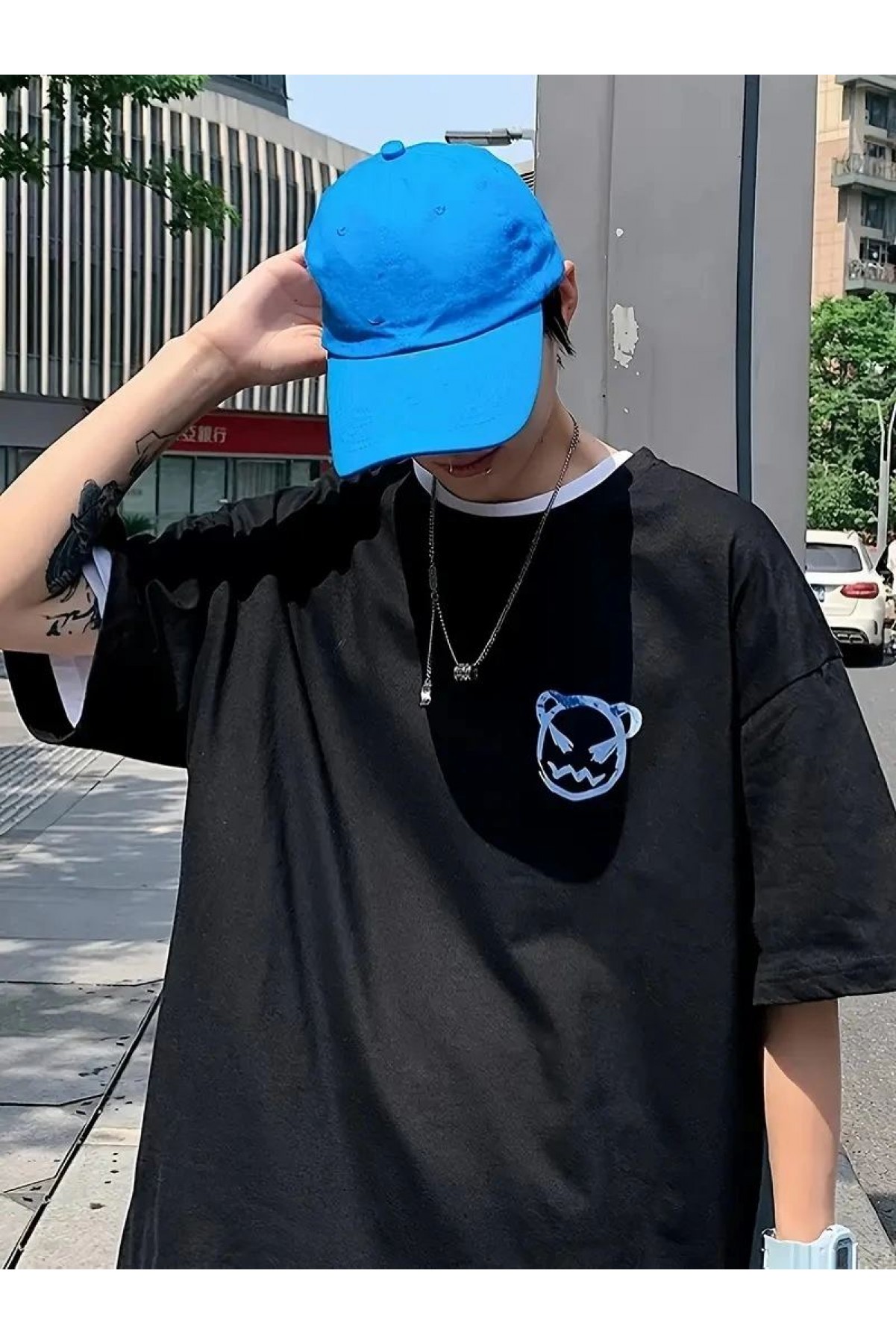ERKEK  Tişört Bisiklet Yaka Kore tarzı baskı Kısa Kol t-shirt - Siyah