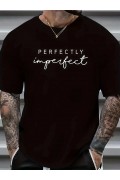 Erkek PERFECTLY Baskılı Tişört Bisiklet yaka yazlık Kısa Kol t-shirt - Siyah