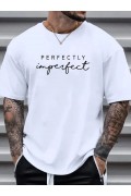 Erkek PERFECTLY Baskılı Tişört Bisiklet yaka yazlık Kısa Kol t-shirt - Beyaz
