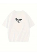 Kadın Baskılı Tişört Bisiklet yaka yazlık Kısa Kol oversize t-shirt - Beyaz