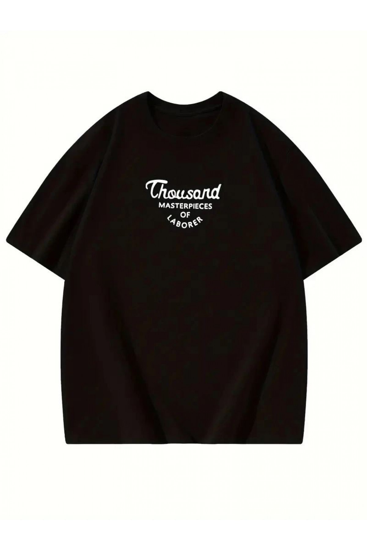 Kadın Baskılı Tişört Bisiklet yaka yazlık Kısa Kol oversize t-shirt - Siyah