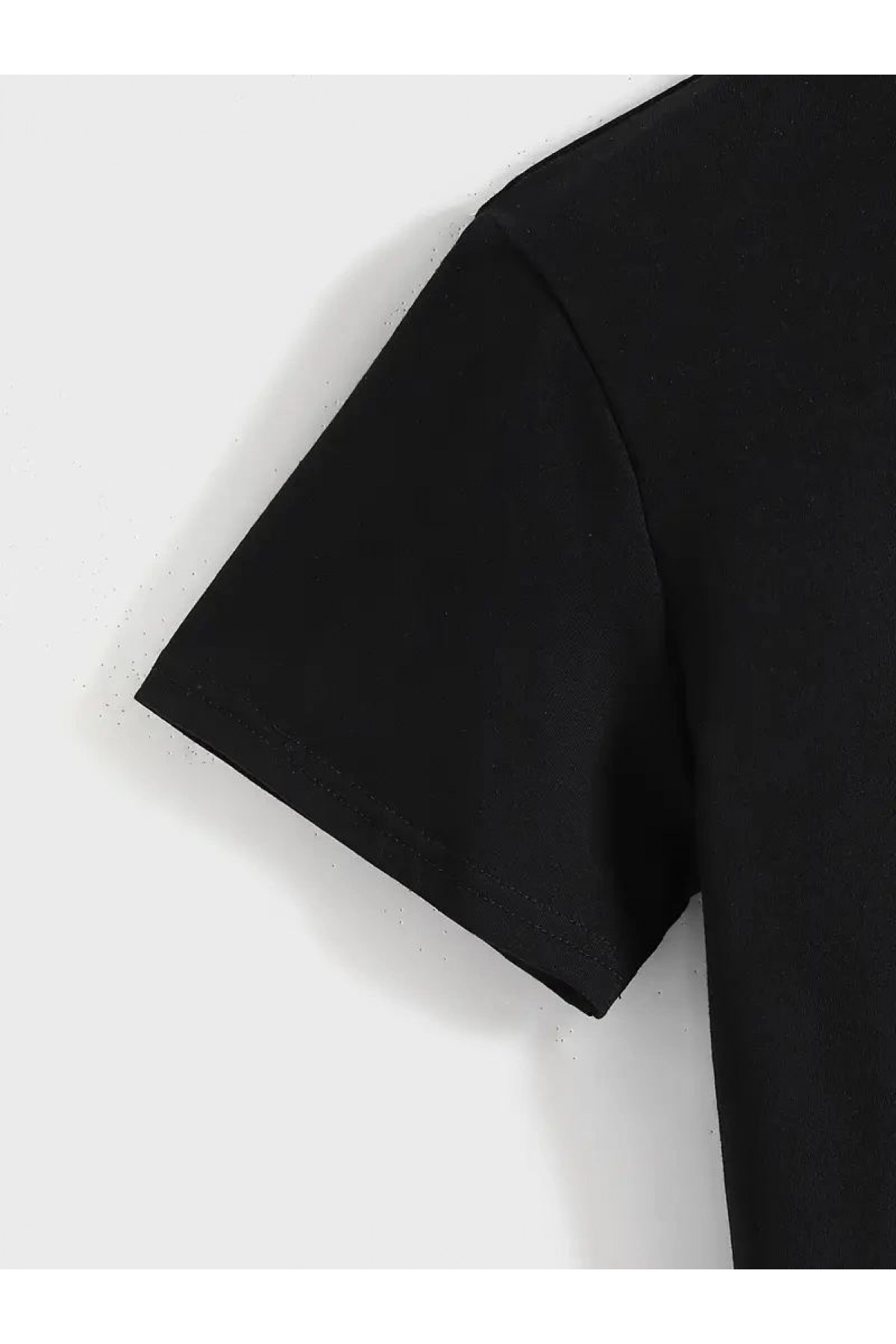 Kadın Baskılı Tişört Kısa Kol Bisiklet Yaka T-shirt - Siyah