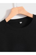 Kadın Baskılı Tişört Kısa Kol Bisiklet Yaka T-shirt - Siyah