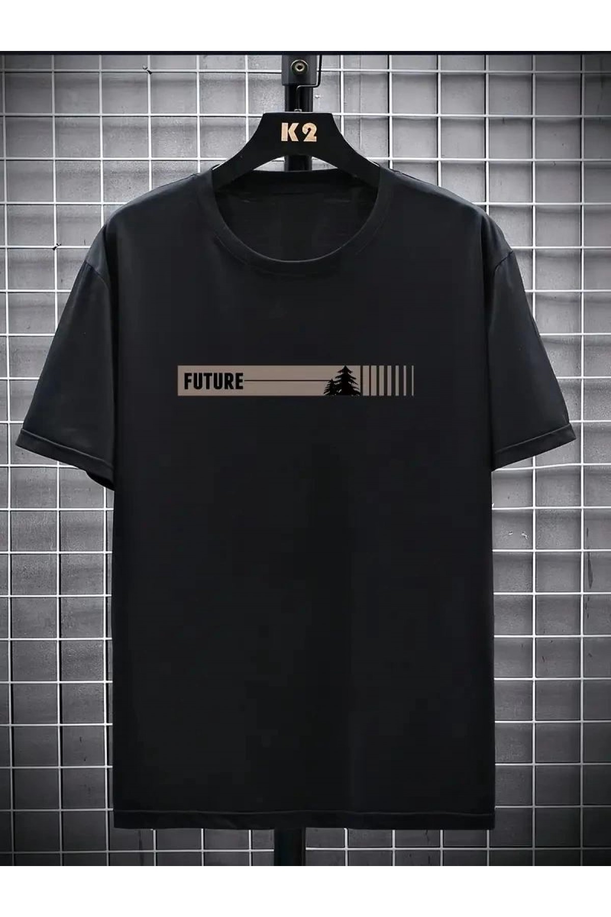 Erkek Tişört FUTRE Baskılı Kısa Kol Bisiklet Yaka T-shirt - Siyah