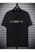 Erkek Tişört FUTRE Baskılı Kısa Kol Bisiklet Yaka T-shirt - Siyah