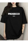 Kadın Kısa Kol Yazlık Tişört Bisiklet Yaka Baskılı Oversize T-Shirt - Siyah