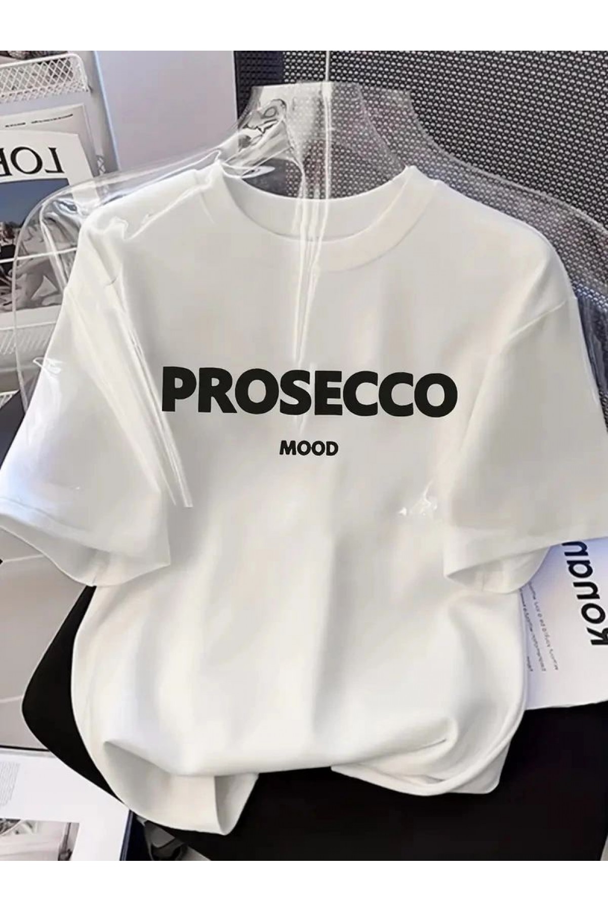 Kadın Kısa Kol Yazlık Tişört Bisiklet Yaka Baskılı Oversize T-Shirt - Beyaz