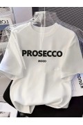 Kadın Kısa Kol Yazlık Tişört Bisiklet Yaka Baskılı Oversize T-Shirt - Beyaz