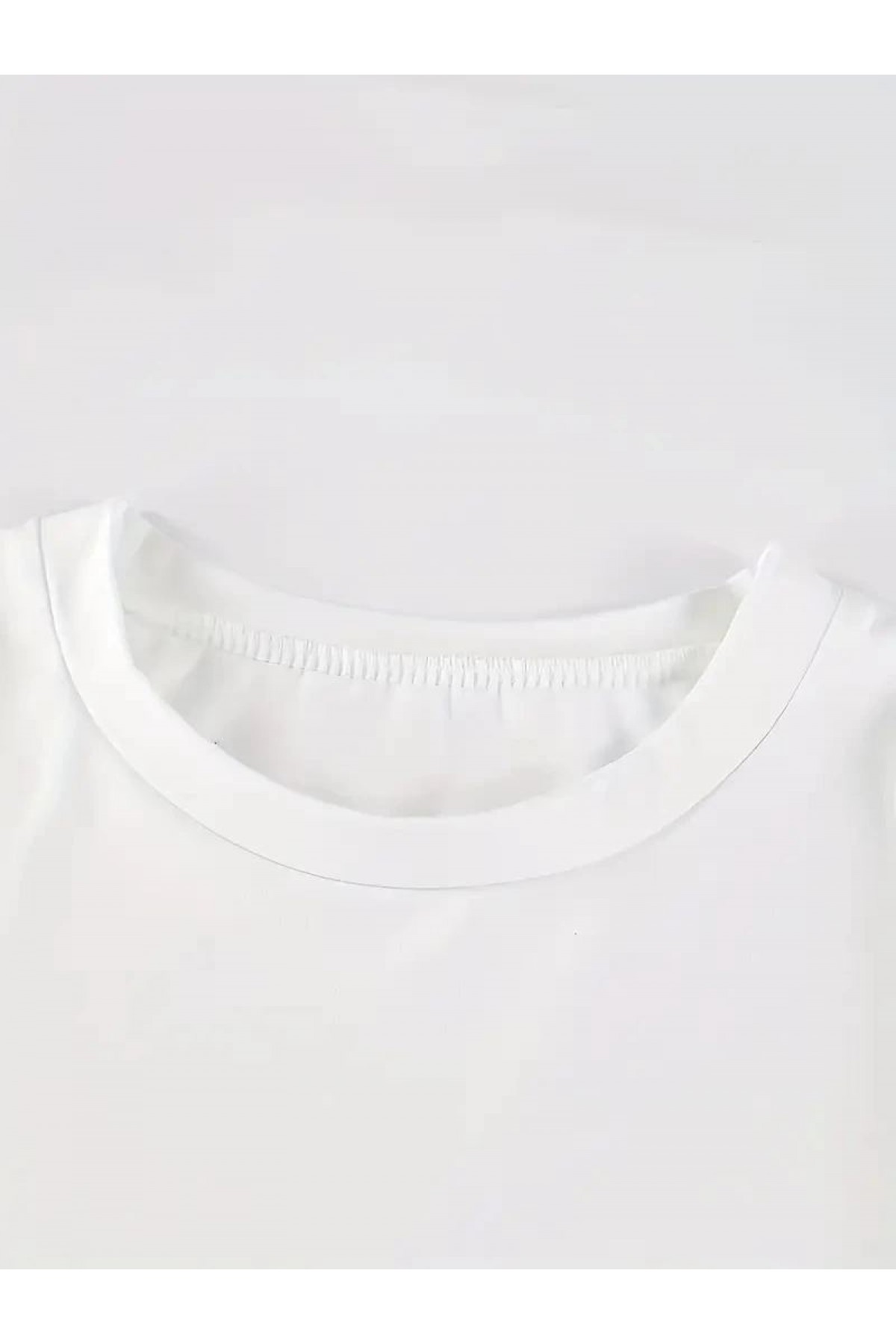Kadın Kısa Kol Yazlık Tişört Bisiklet Yaka Baskılı Oversize T-Shirt - Beyaz