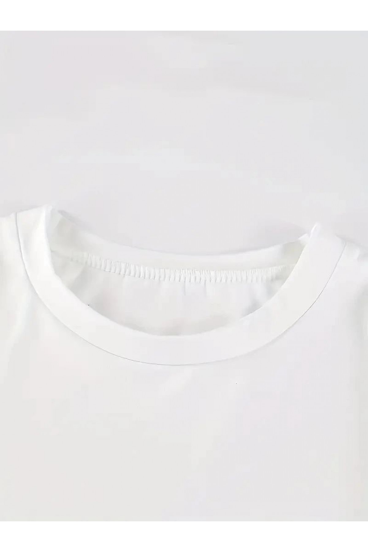 Kadın Kısa Kol Yazlık Tişört Bisiklet Yaka Baskılı Oversize T-Shirt - Beyaz