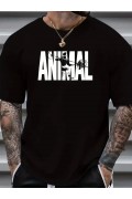 Erkek ANIMAL Baskılı Tişört Bisiklet YakaYazlık T-shirt - Siyah