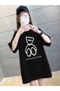 Kadın Tişört Penye Compack Baskılı Oversize Bisiklet Yaka T-shirt - Siyah