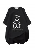 Kadın Tişört Penye Compack Baskılı Oversize Bisiklet Yaka T-shirt - Siyah