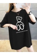 Kadın Tişört Penye Compack Baskılı Oversize Bisiklet Yaka T-shirt - Siyah