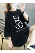 Kadın Tişört Penye Compack Baskılı Oversize Bisiklet Yaka T-shirt - Siyah