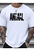 Erkek ANIMAL Baskılı Tişört Bisiklet YakaYazlık T-shirt - Beyaz