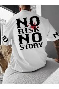 ERKEK T-Shirt  No Risk No Story Baskılı Bisiklet Yaka Tişört - Beyaz