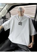 Erkek Kısa Kol Yazlık Tişört Bisiklet Yaka Baskılı Oversize T-Shirt - Beyaz