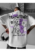Erkek Tişört Baskılı Bisiklet Yaka Kısa kol t-shirt - Beyaz