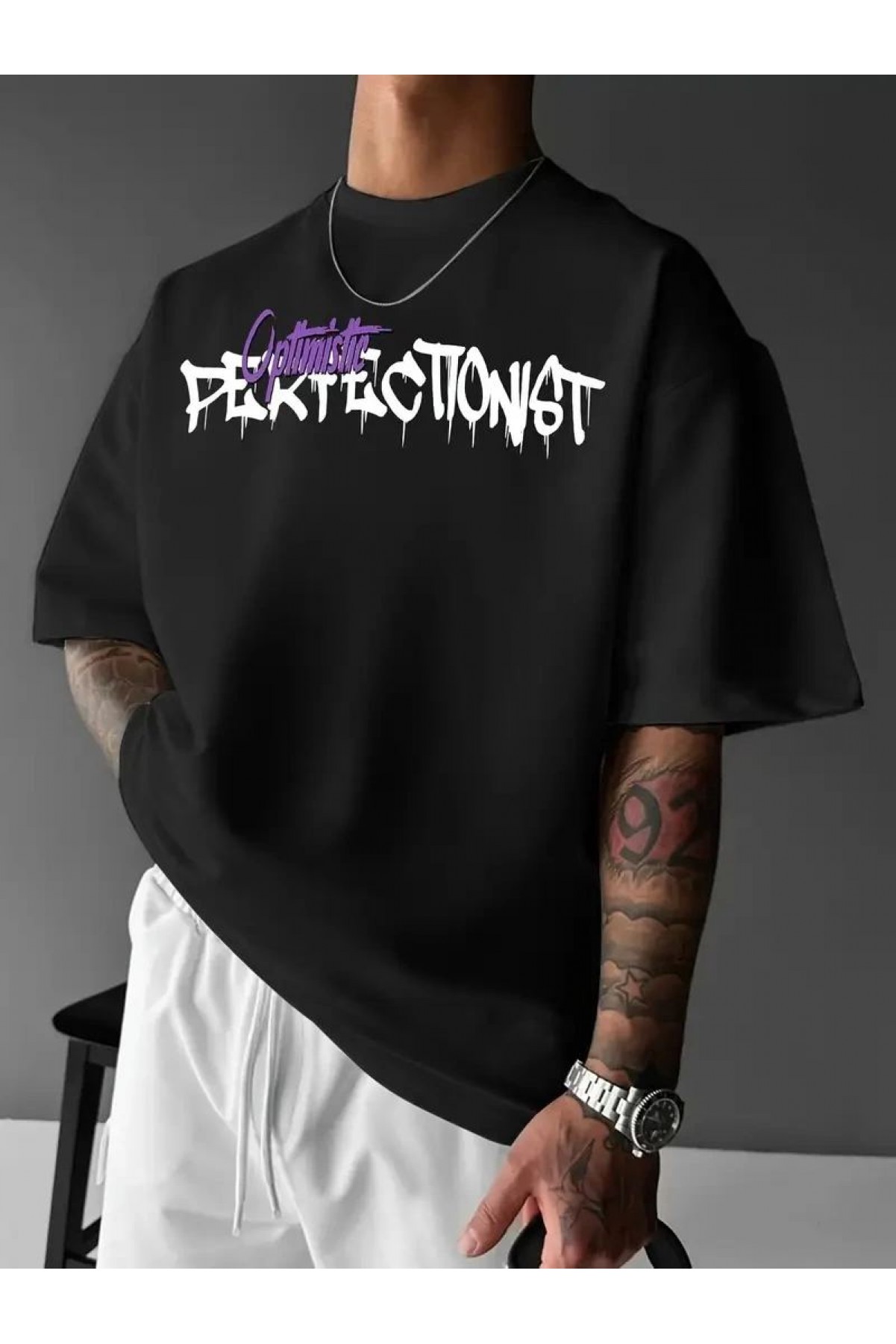 Erkek T-shirt Baskılı Bisiklet Yaka Kısa Kol Tişört - Siyah