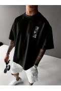 Erkek T-Shirt Sokak Stili Baskılı Kısa kol Tişört - Siyah