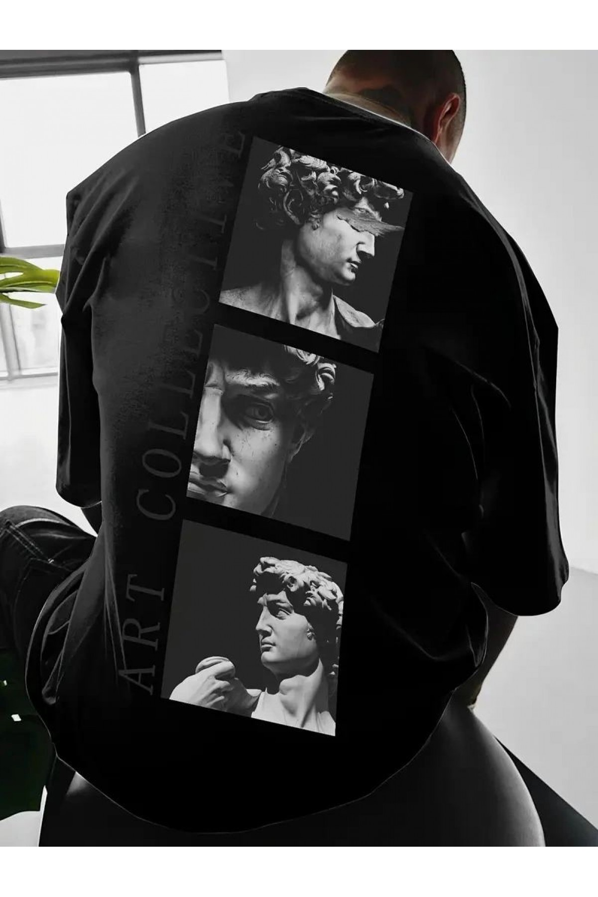 Erkek T-Shirt Sokak Stili Baskılı Kısa kol Tişört - Siyah