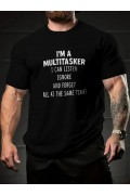 Erkek T-shirt Komik 'Multitasker' Baskılı Kısa kol Tişört - Siyah