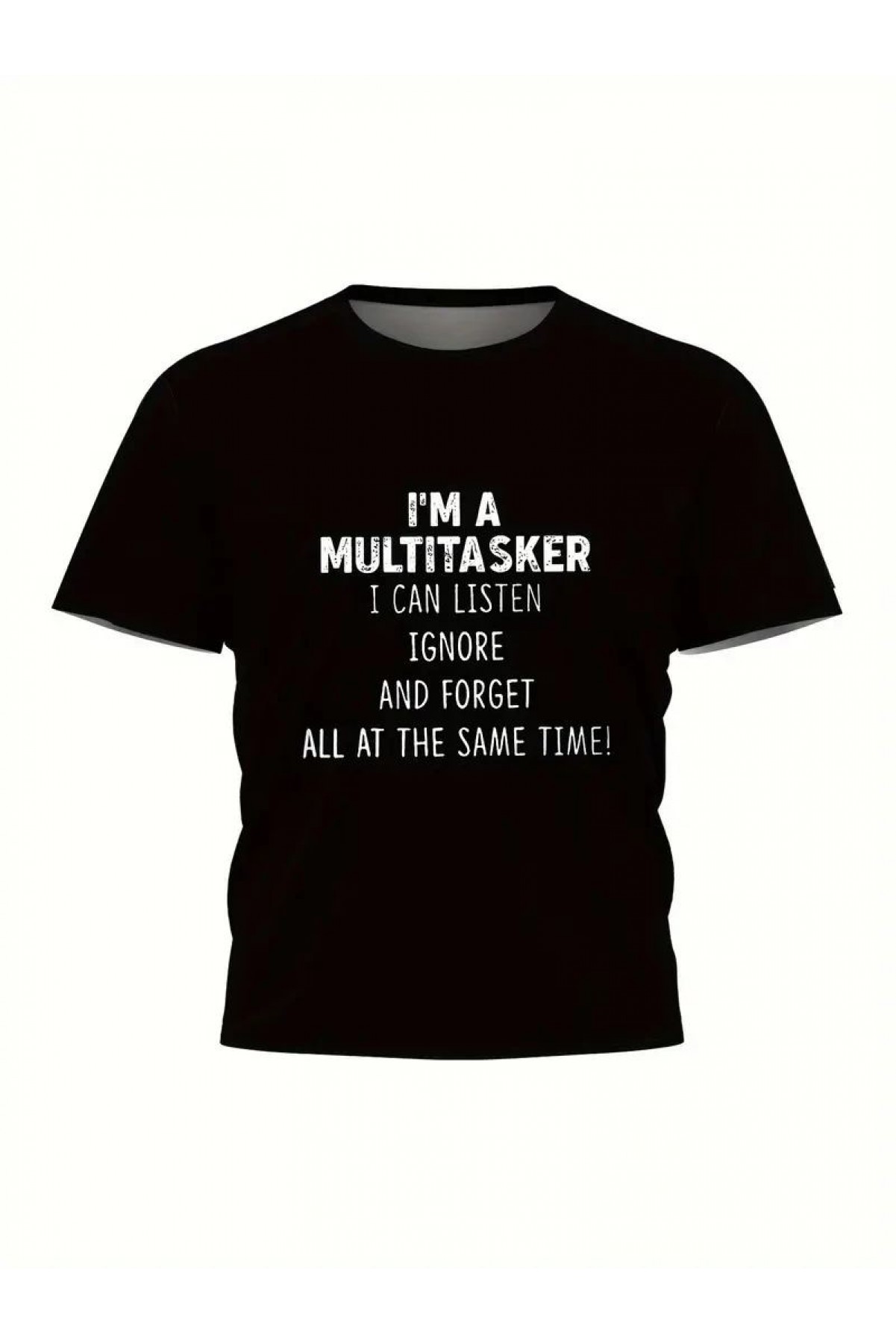 Erkek T-shirt Komik 'Multitasker' Baskılı Kısa kol Tişört - Siyah