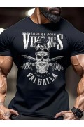 Erkek Ön ve Arka Baskılı T-Shirt Kısa Kol Bisiklet Yaka Regular Fit Tişört - Siyah