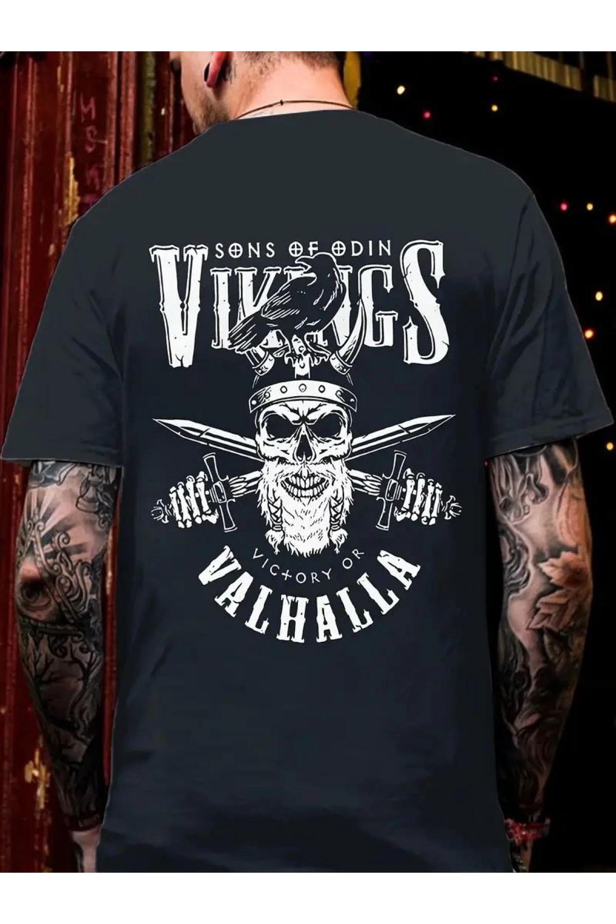 Erkek Ön ve Arka Baskılı T-Shirt Kısa Kol Bisiklet Yaka Regular Fit Tişört - Siyah