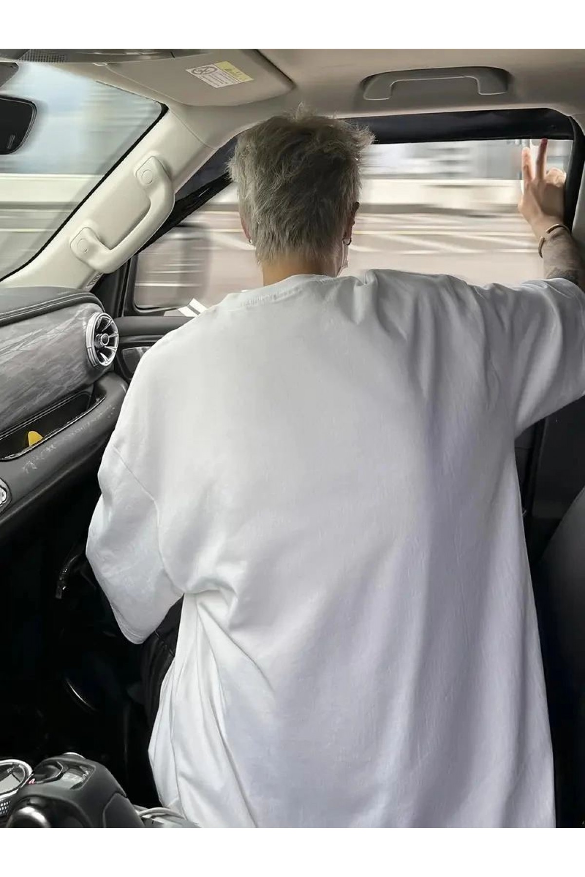 Erkek Baskılı Tişört Kısa Kol Bisiklet Yaka Oversize T-Shirt - Beyaz