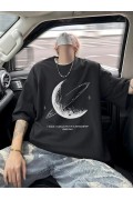 Erkek Baskılı Tişört Kısa Kol Bisiklet Yaka Oversize T-Shirt - - Siyah