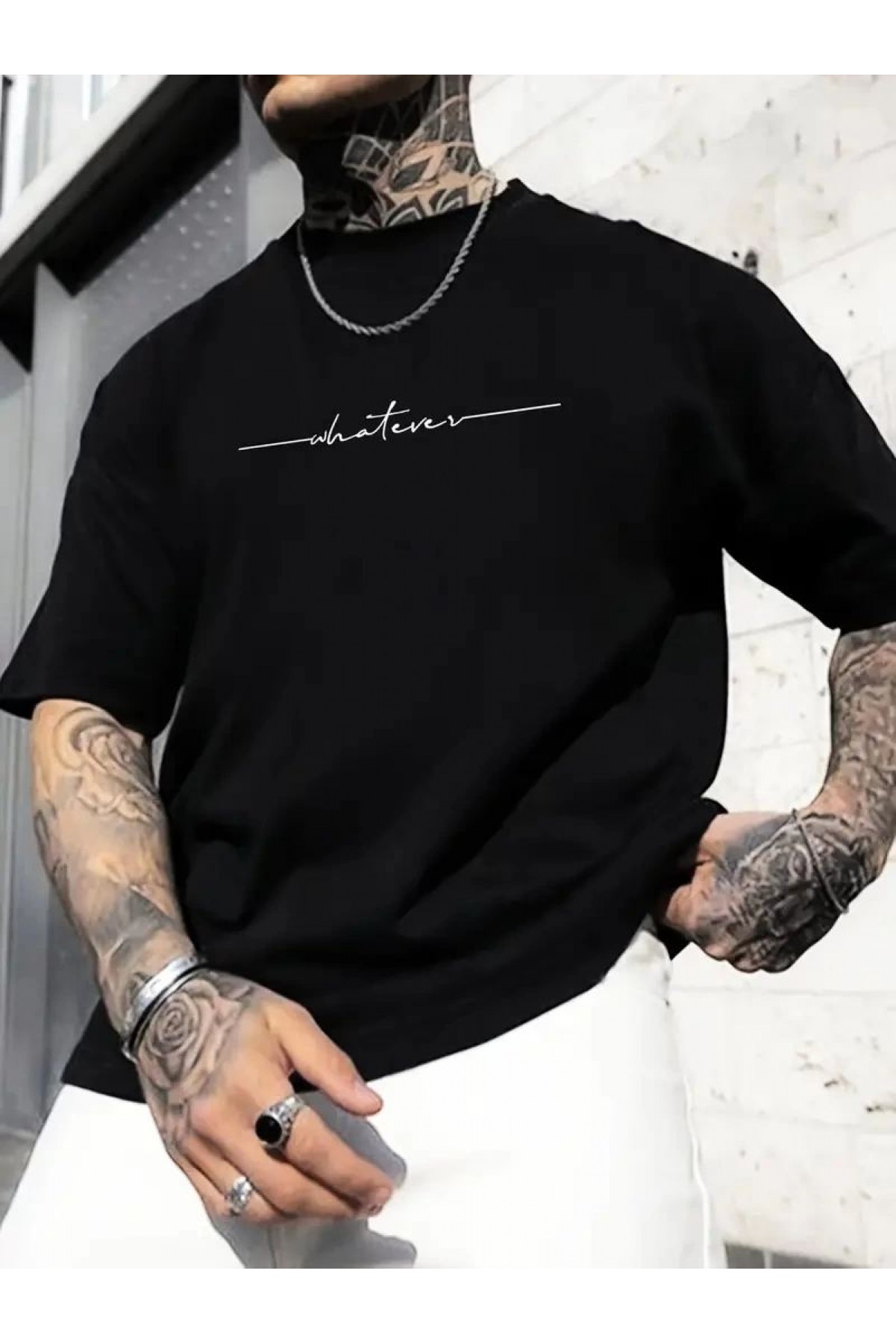 Erkek Baskılı T-Shirt Kısa Kol Bisiklet Yaka Regular Fit Yazlık Tişört - Siyah