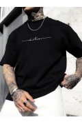 Erkek Baskılı T-Shirt Kısa Kol Bisiklet Yaka Regular Fit Yazlık Tişört - Siyah
