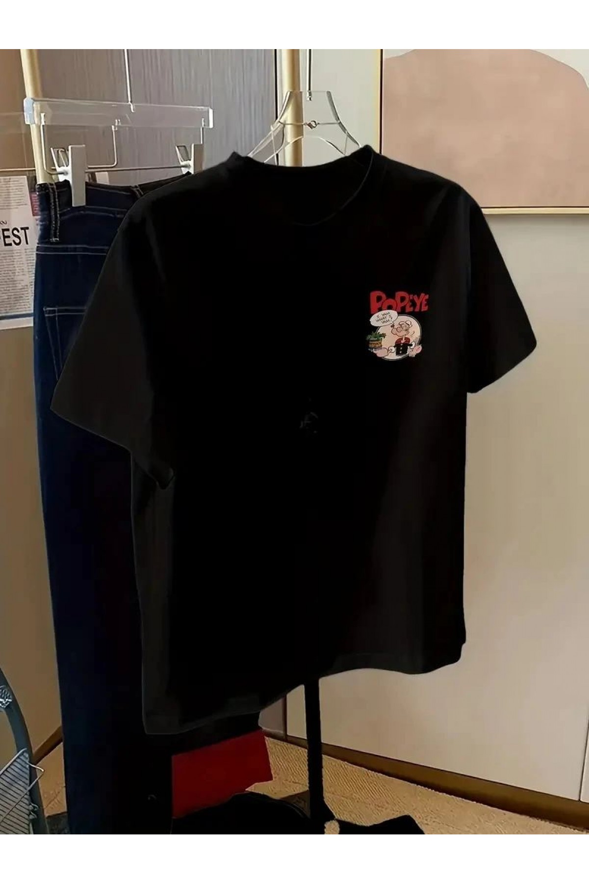 Kadın Ön ve Arka Baskılı T-Shirt Kısa Kol Bisiklet Yaka Regular Fit Tişört - Siyah