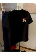 Kadın Ön ve Arka Baskılı T-Shirt Kısa Kol Bisiklet Yaka Regular Fit Tişört - Siyah
