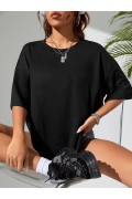 Kadın Tişört Büyük Boy Ayıcık Baskılı Bisiklet Kısa kol t-shirt - Siyah