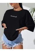 Kadın T-shirt Penye Compack Classical Baskılı Kısa kol Tişört - Siyah