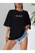 Kadın T-shirt Penye Compack Classical Baskılı Kısa kol Tişört - Siyah