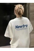 Kadın Tişört Newtro Baskılı Oversize Bisiklet Yaka T-shirt - Beyaz