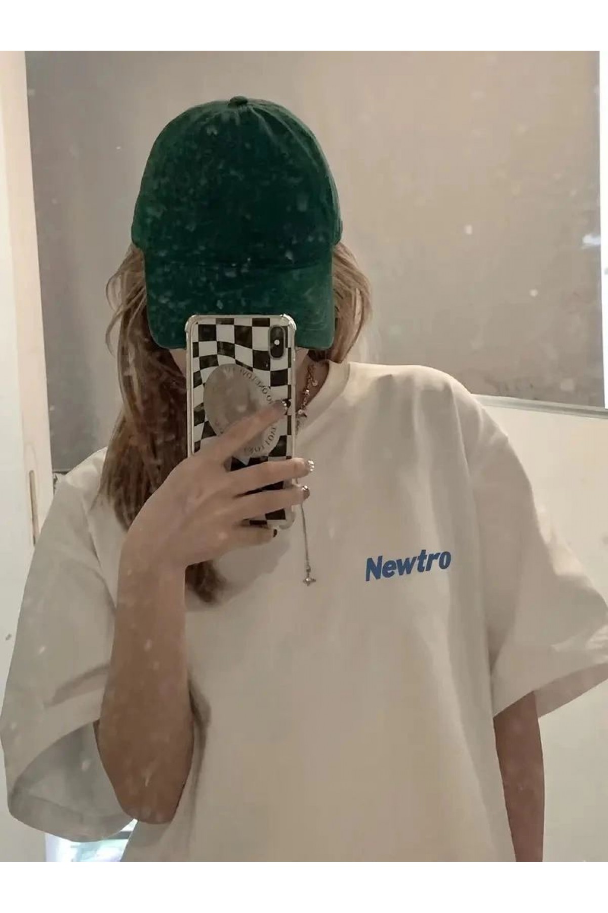 Kadın Tişört Newtro Baskılı Oversize Bisiklet Yaka T-shirt - Beyaz