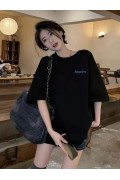 Kadın Tişört Newtro Baskılı Oversize Bisiklet Yaka T-shirt - Siyah