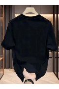 Kadın Kısa Kol Yazlık Tişört Bisiklet Yaka Baskılı Oversize T-Shirt - Siyah